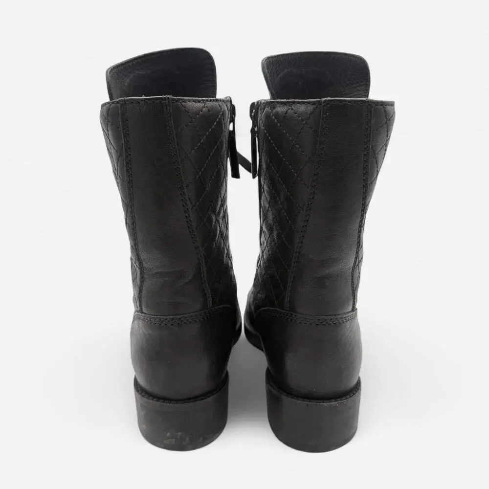 Chanel Quilted Leather CC Combat Boots in Black Lambskin